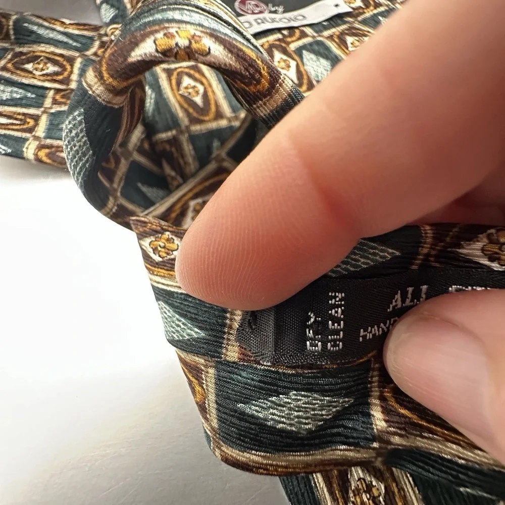 Vito Rufolo Silk‎ Tie Mens Geometric Diamond Floral Teal Brown Handmade Italy